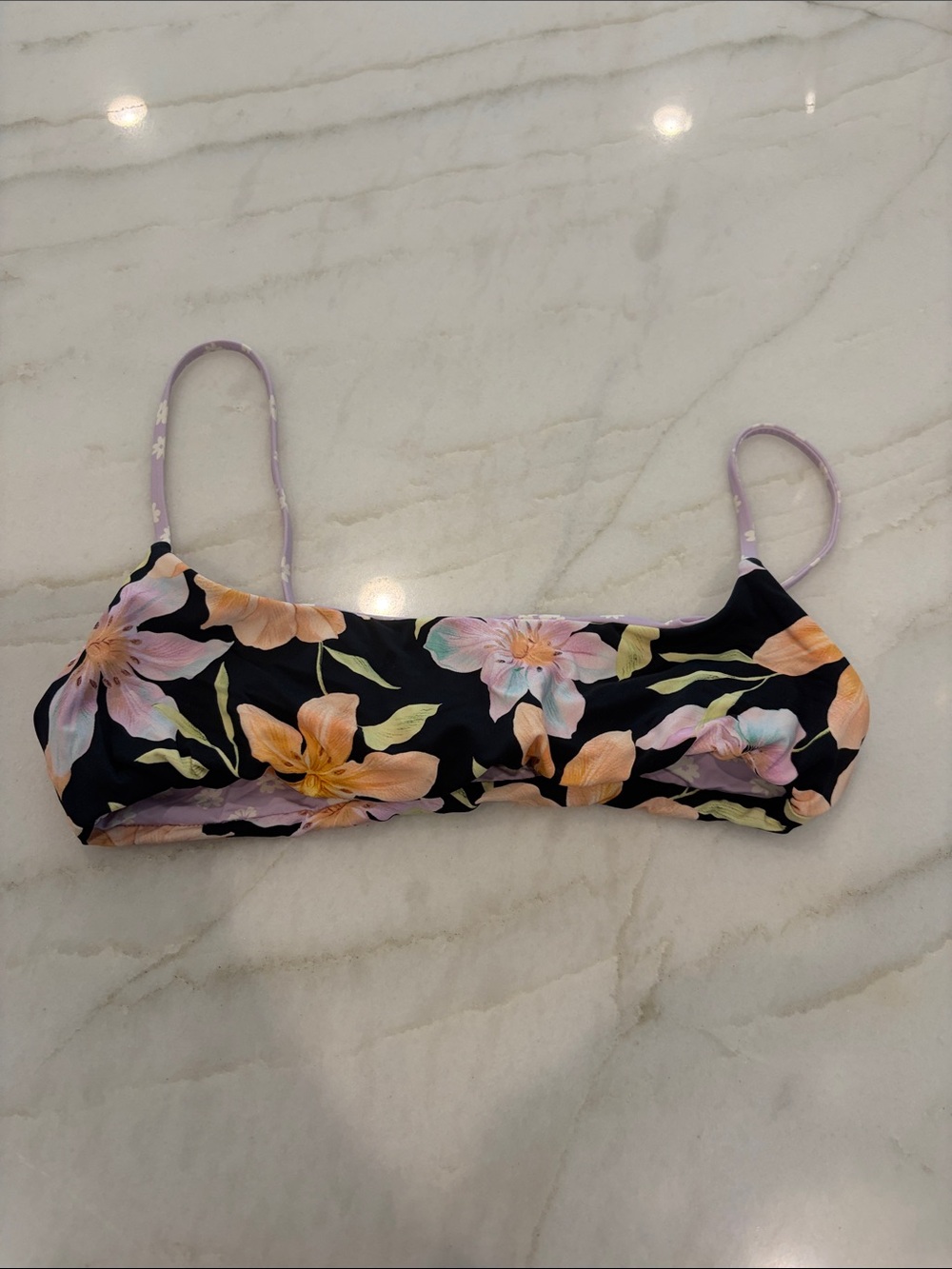 Billabong Black Floral Bikini Top with Pastel Flowers